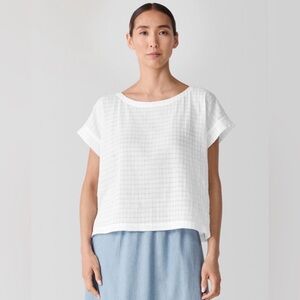 Eileen Fisher Organic Cotton Voile Box Square Top White Size XL